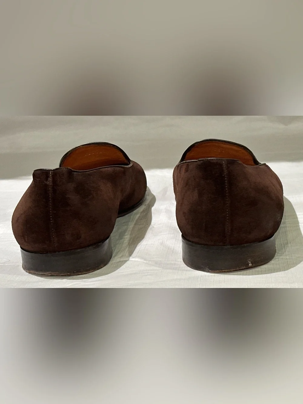 $1195 RALPH LAUREN PURPLE LABEL SHOES 13 D BROWN SUEDE SLIPPERS SLIP ON LOAFER